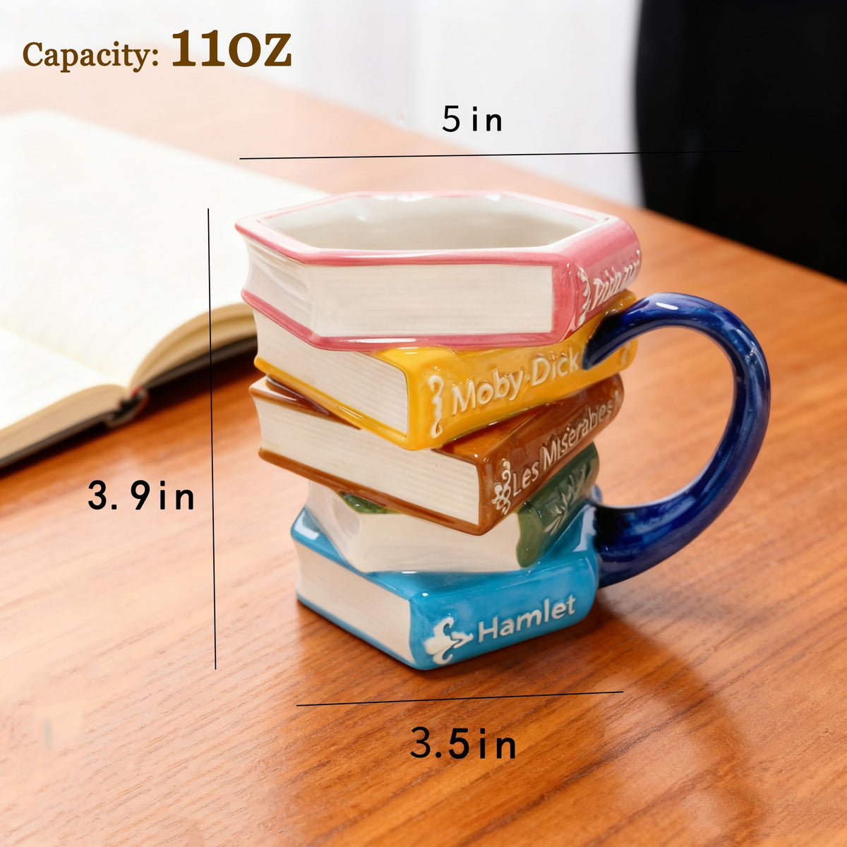 WACOI handmade ceramic book mug with navy handle, elegant and comfortable to hold.