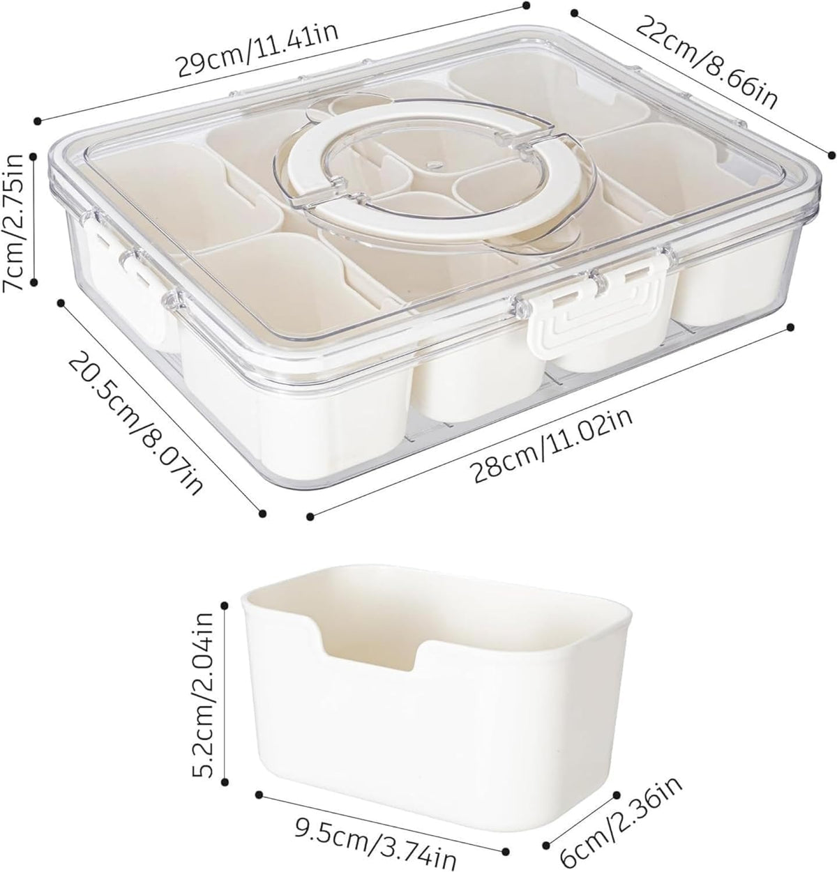 WACOI travel snack container with eight compartments for mixed treats.