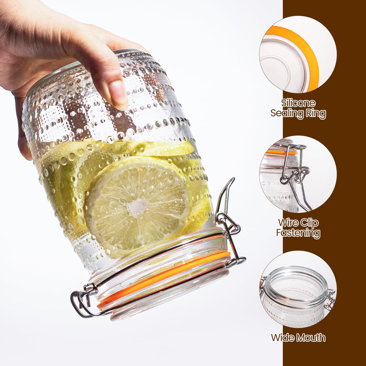 WACOI wide-mouth jar enables easy filling and cleaning.