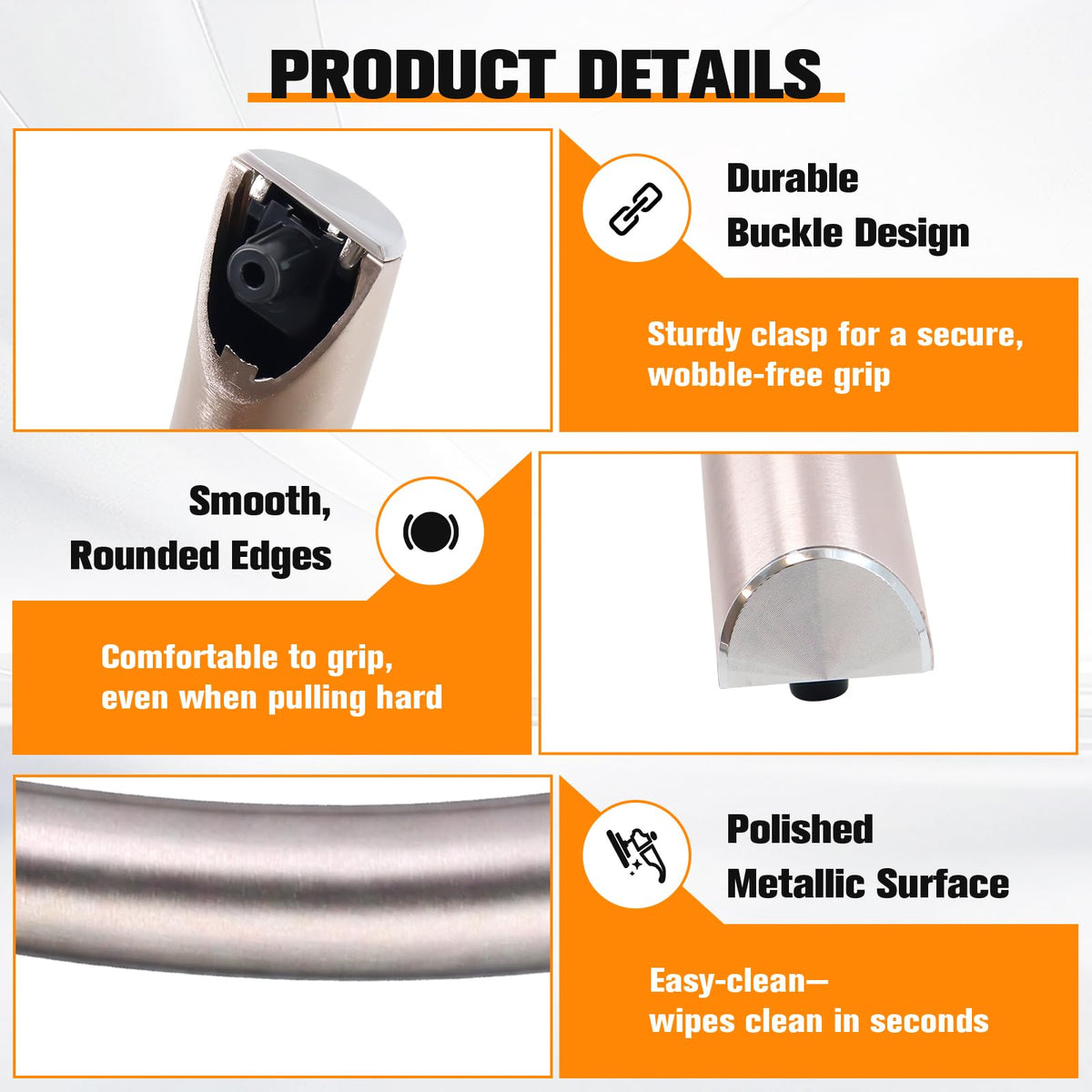 Wadoy ME16A4021AS door handle close-up of aluminum alloy and ABS materials.