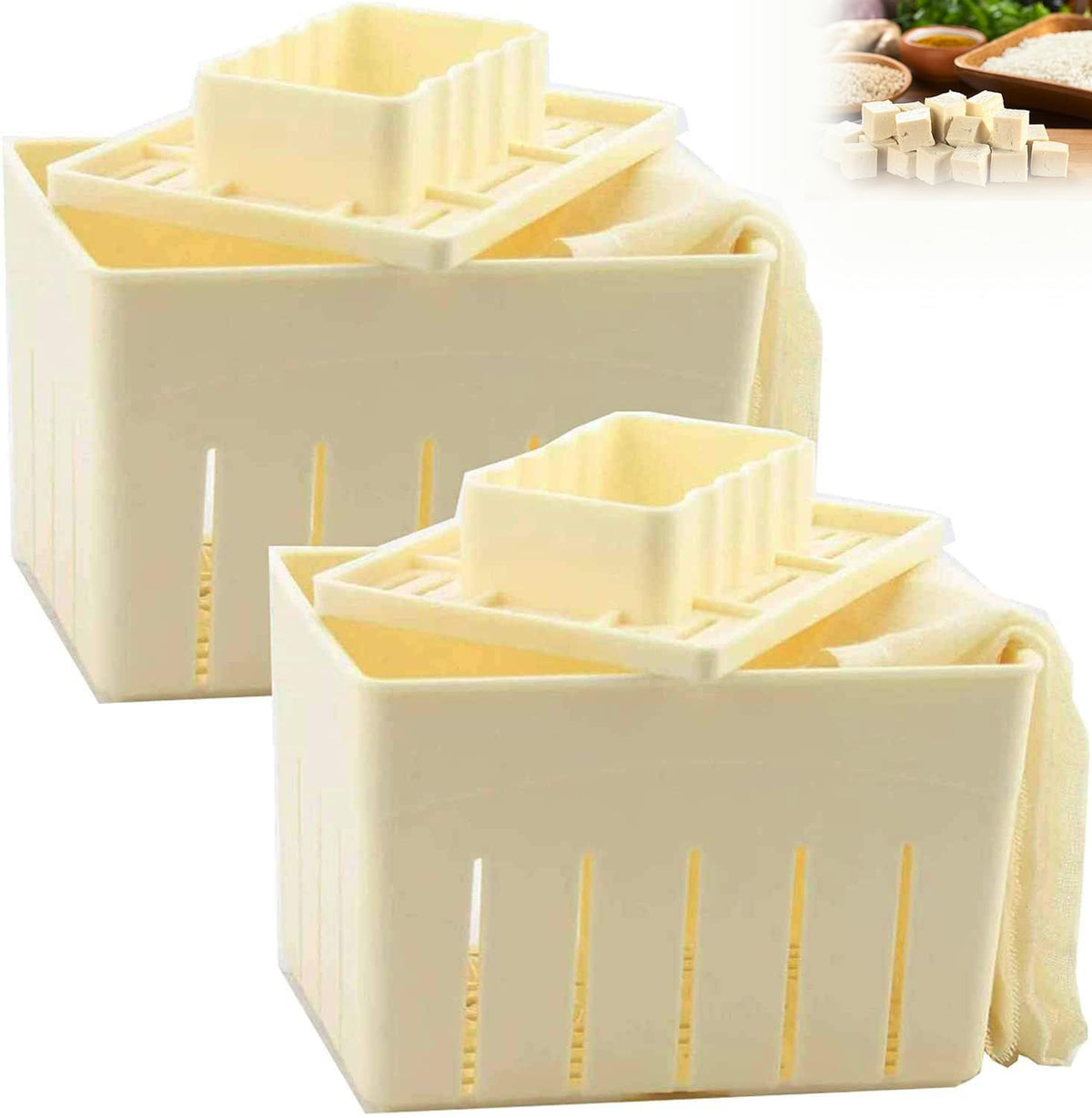 Wadoy Tofu Press Mould assembly showing complete two-piece kit for home tofu making