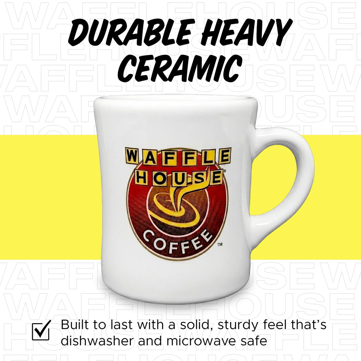 Waffle House logo-diner-style mug highlighting vintage diner vibes