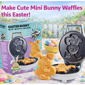 Waffle Wow Easter Bunny mini waffle maker open lid reveals nonstick surface for easy release