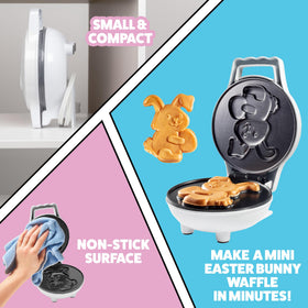 Waffle Wow Easter Bunny mini waffle maker side view showing portable breakfast option