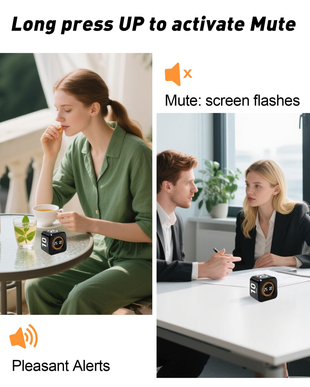 WAFHX Pomodoro Timer Cube, backlit display for easy reading in any light.