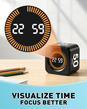 WAFHX Pomodoro Timer Cube, mute button for quiet sessions.