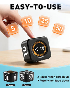 WAFHX Pomodoro Timer Cube, side view, compact desk design.