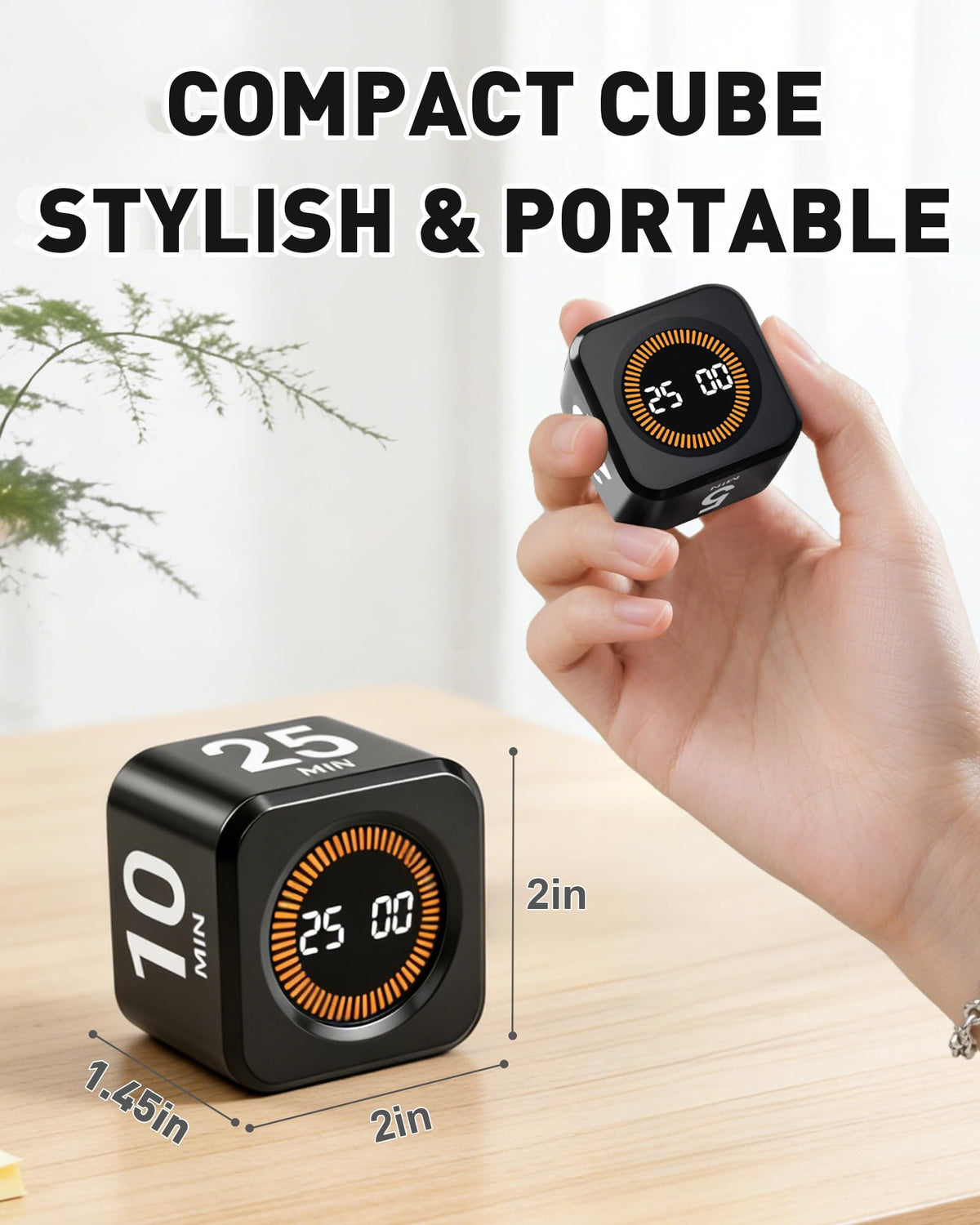 WAFHX Pomodoro Timer Cube, Type-C charging for quick power.