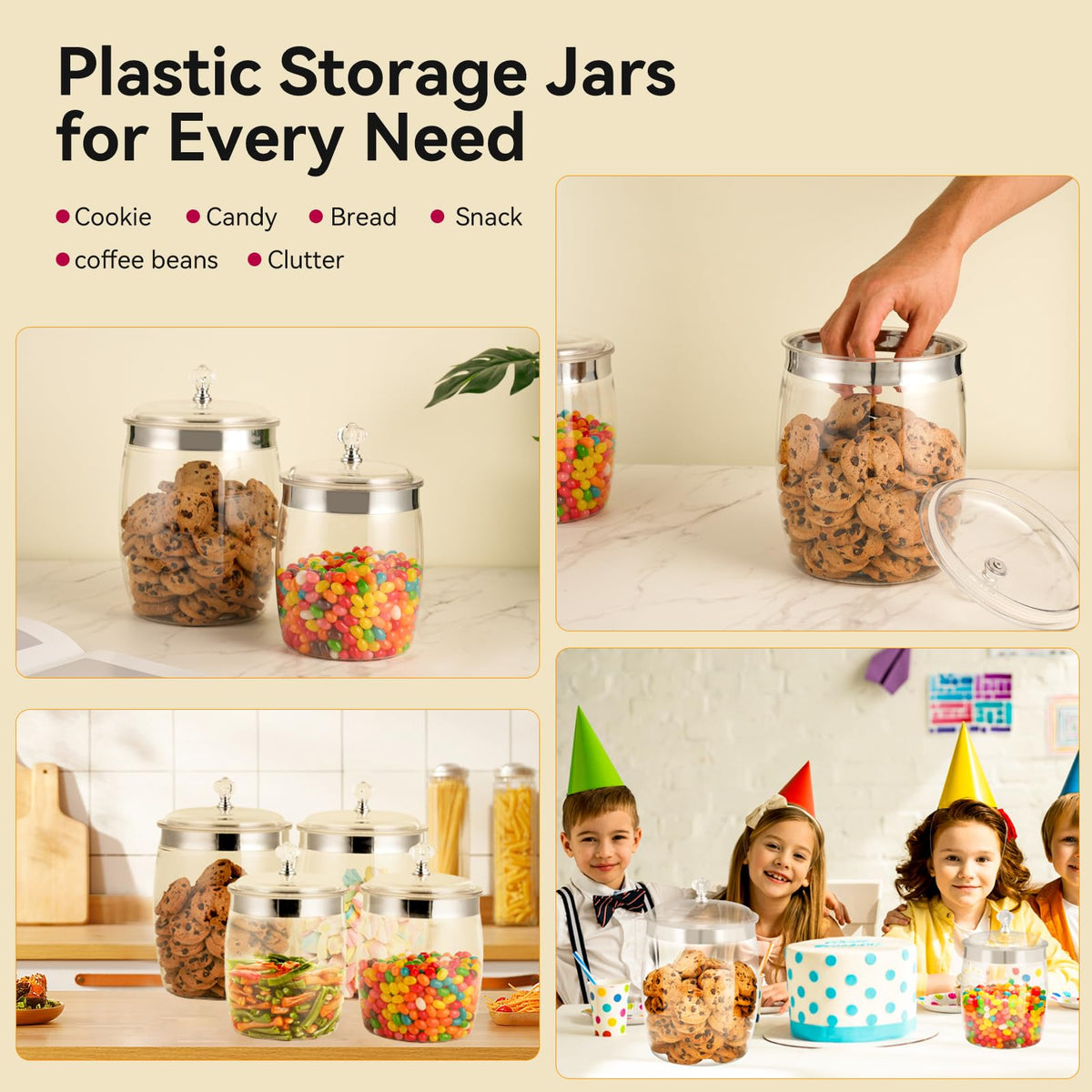 Wagrvuy clear airtight container 74oz emphasizes easy access to pantry staples.