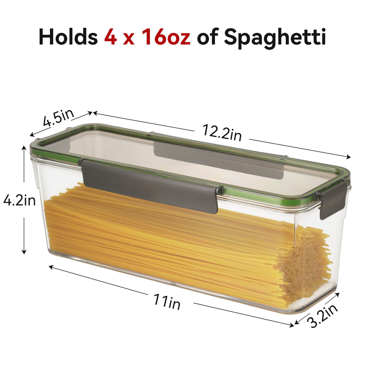 Wagrvuy spaghetti container lid open showing airtight seal for freshness