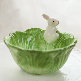 WAIT FLY cabbage rabbit bowl salad portion, adds whimsy to meals.