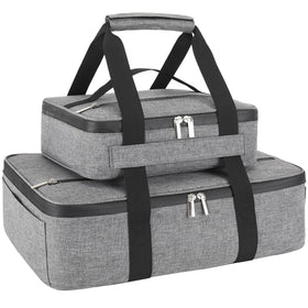 Wakaye insulated casserole carrier with dual compartments keeps meals organized and hot.