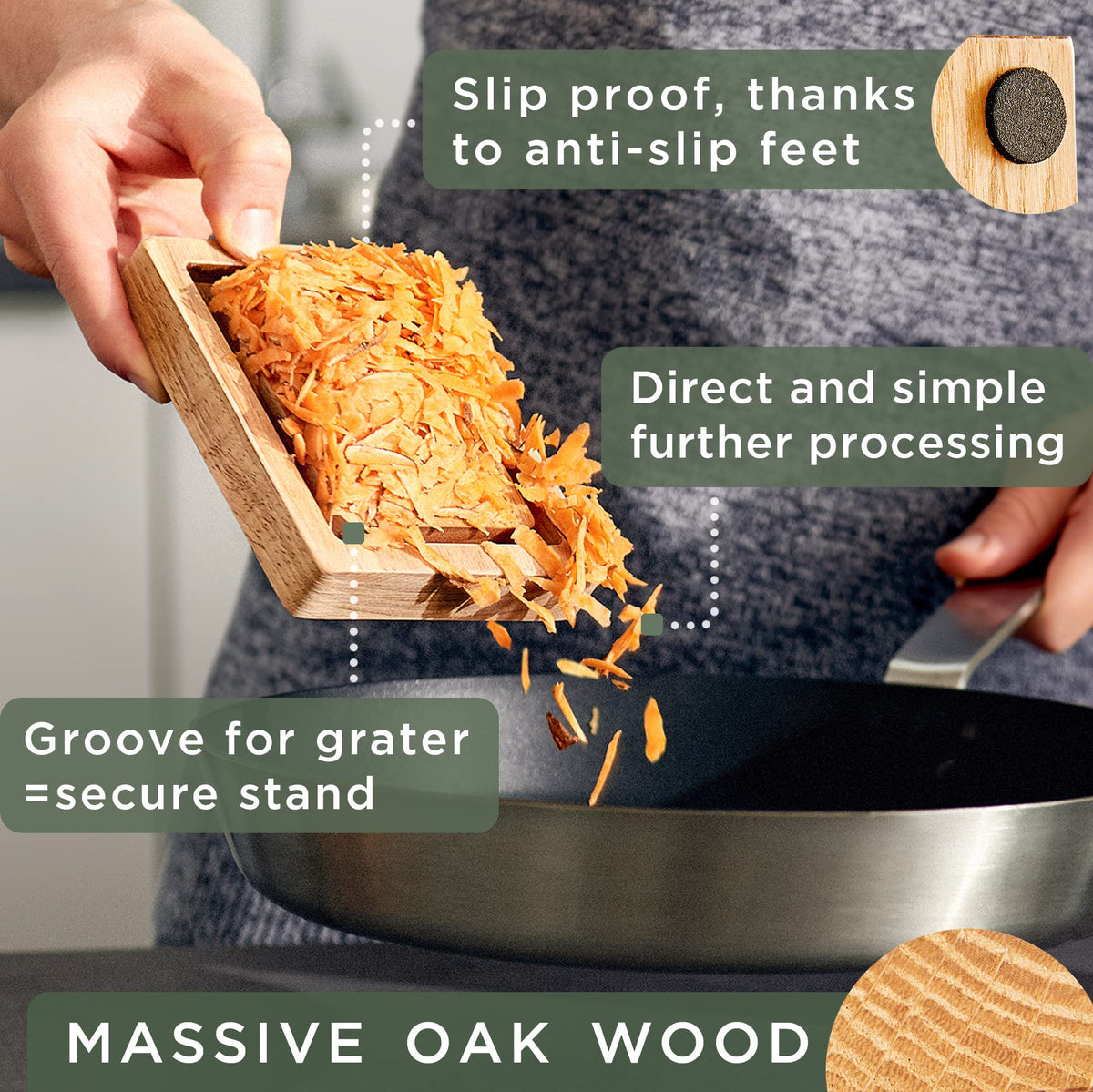 WALDWERK box grater with four sides for versatile shredding of cheese and vegetables.