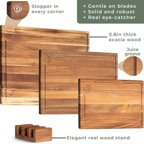 WALDWERK cutting board image highlighting hand wash care to preserve wood