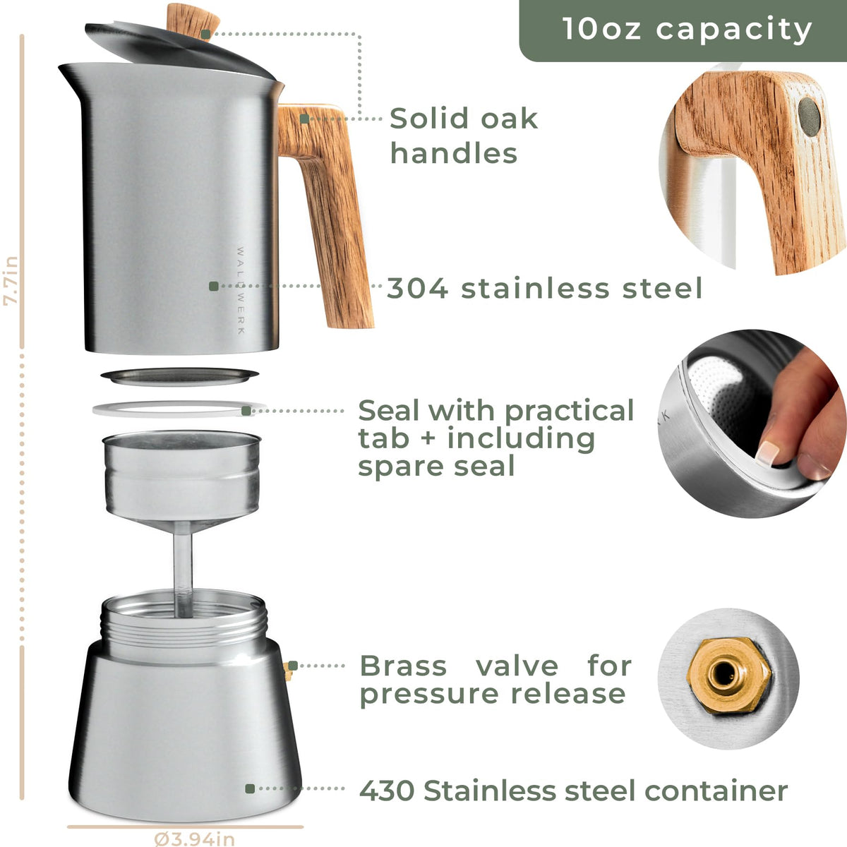 WALDWERK Moka Pot produces rich stovetop espresso aroma.