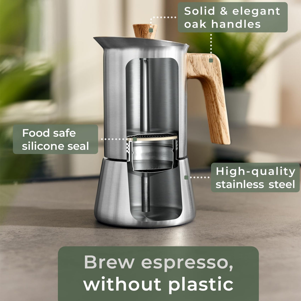 WALDWERK Moka Pot safety valve ensures controlled pressure and safety.