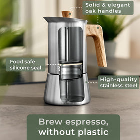 WALDWERK Moka Pot safety valve ensures controlled pressure and safety.