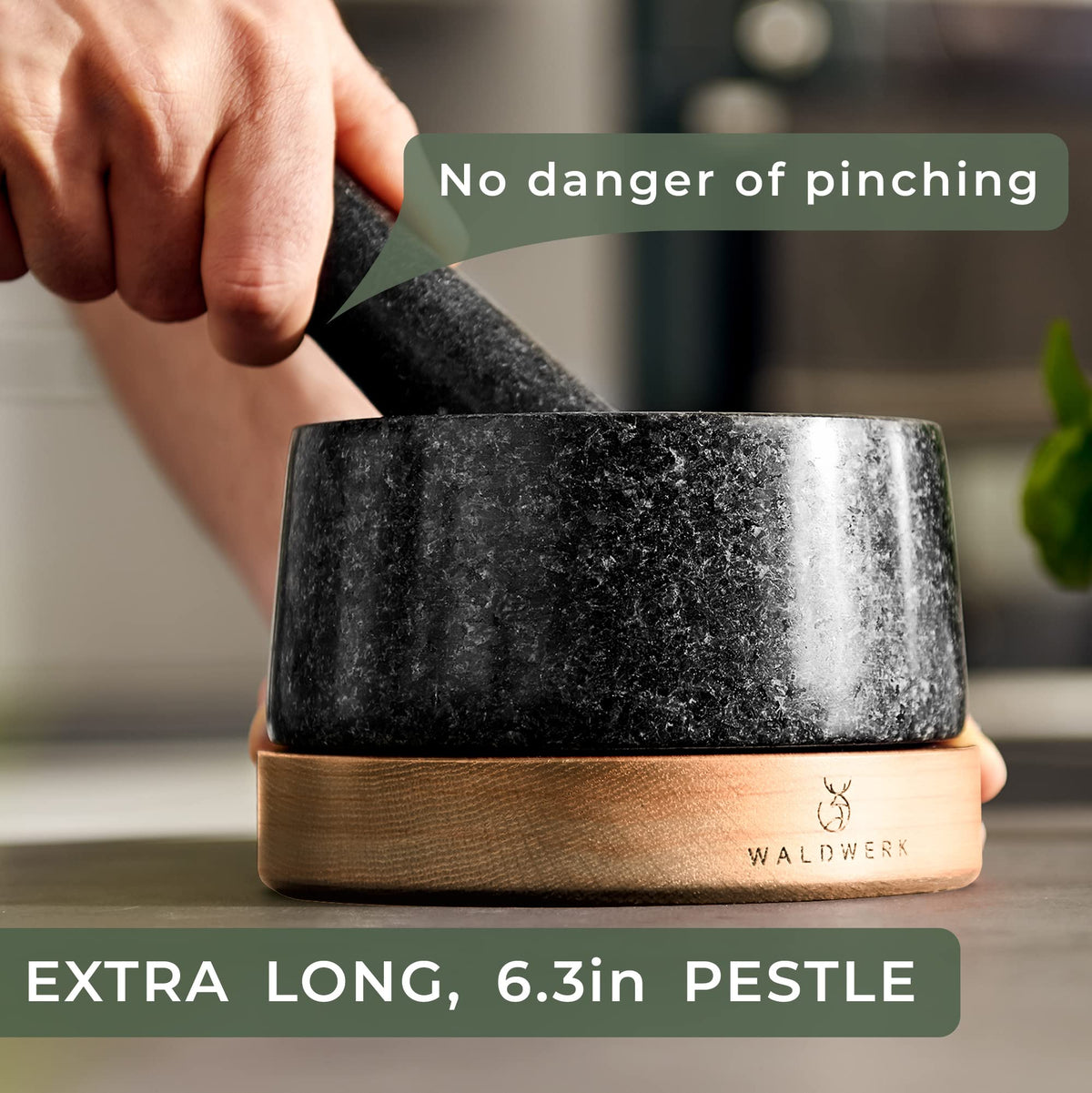 WALDWERK natural granite mortar-pestle durable and easy to clean