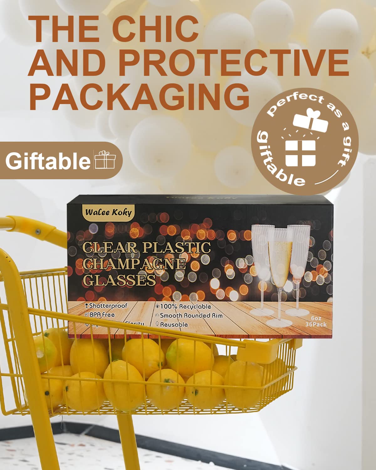 Walee Koky party-ready plastic champagne flutes for celebrations.