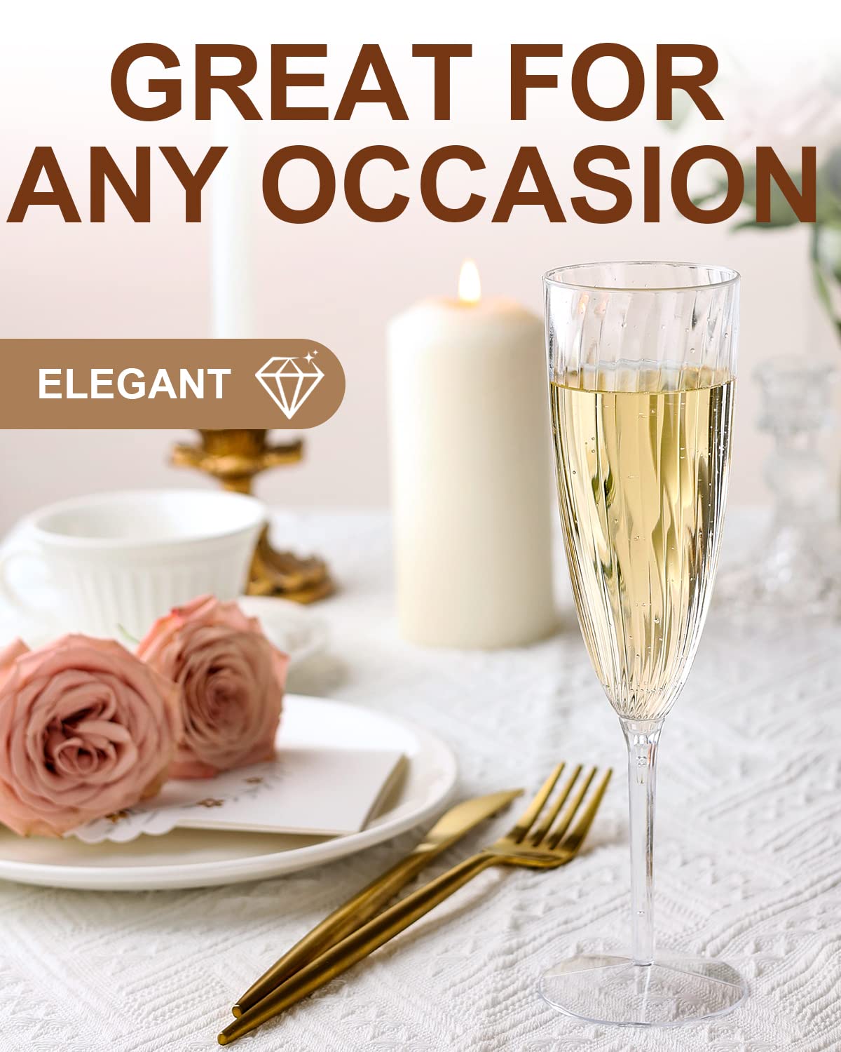 Walee Koky reusable plastic champagne cups for easy cleaning and reuse.