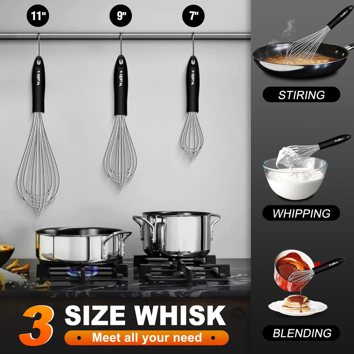 Walfos three-size set designed for eggs, dressings, and batters