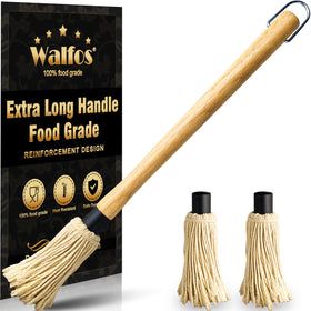 Walfos BBQ Mop Brush with 18-inch wooden handle for precise sauce application.