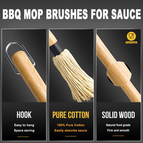Walfos BBQ Mop in action coats large steaks evenly.