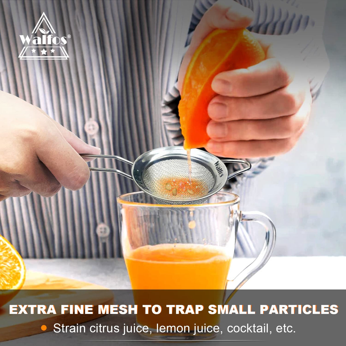 Walfos cocktail-filter for juicing and straining, ideal for smooth drinks.