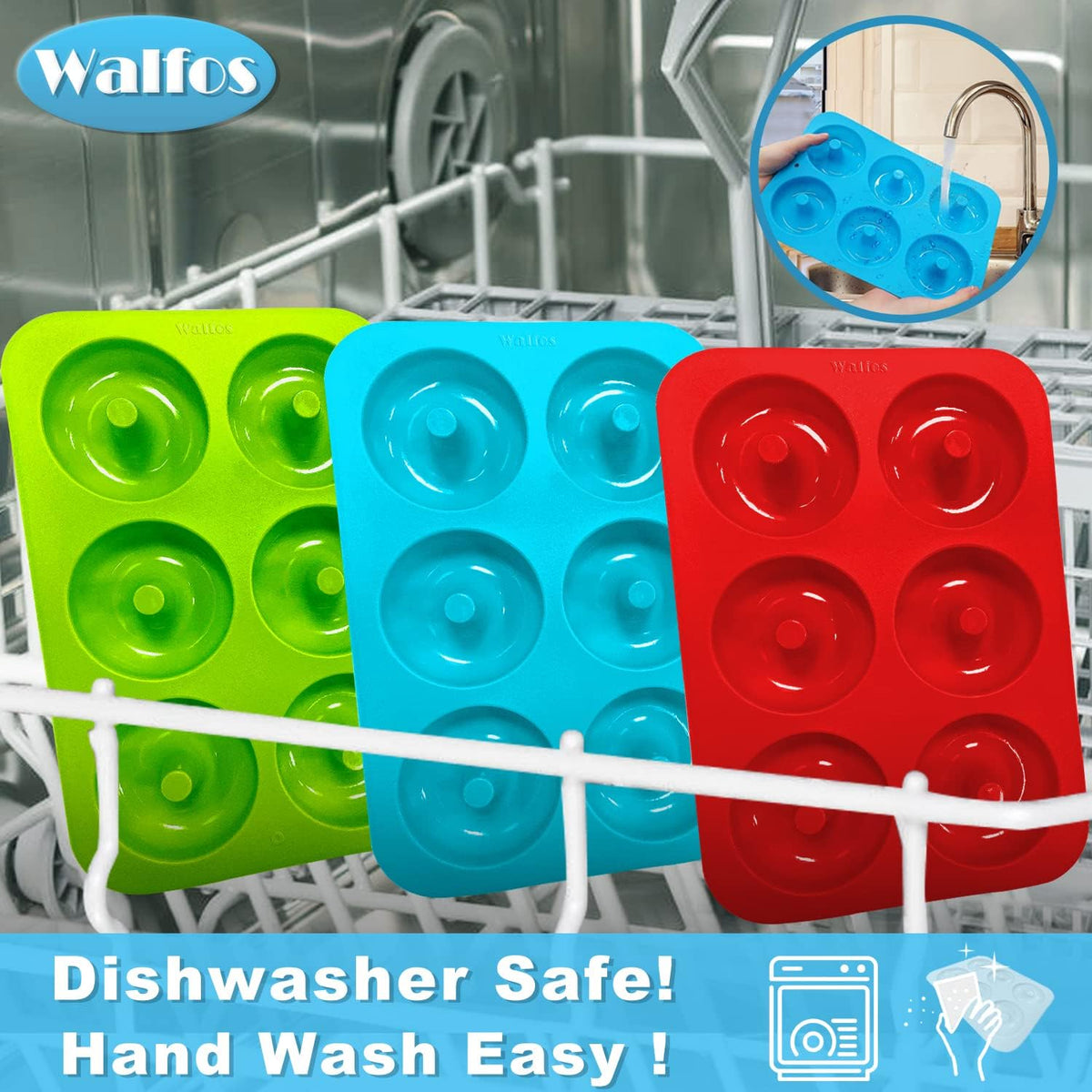 Walfos donut pan microwave and freezer safe for flexible prep.