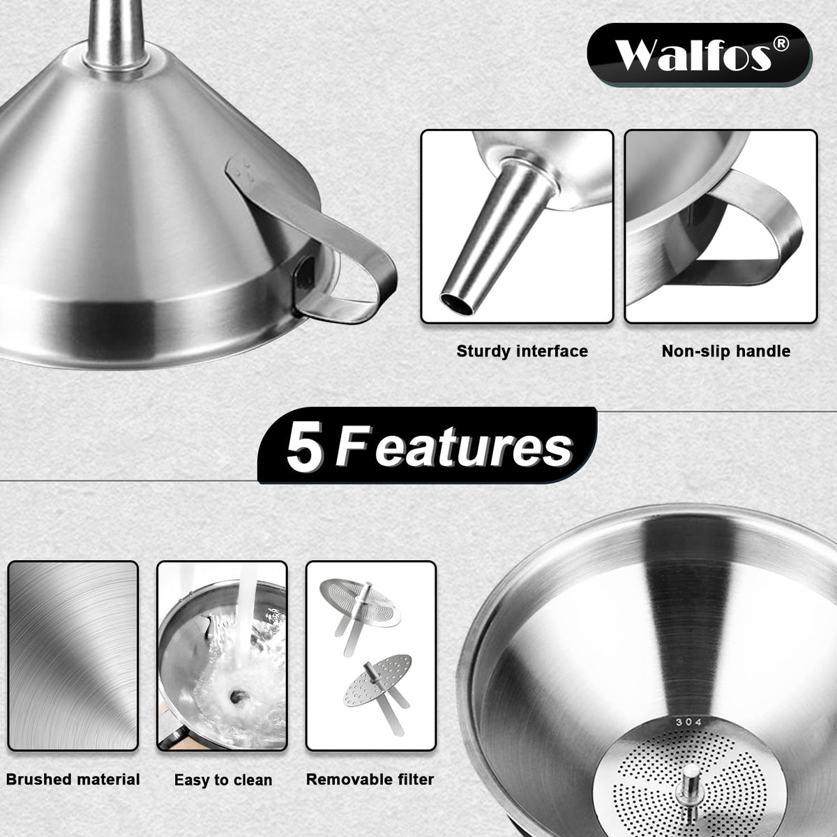 Walfos funnel with hanging loop keeps storage tidy