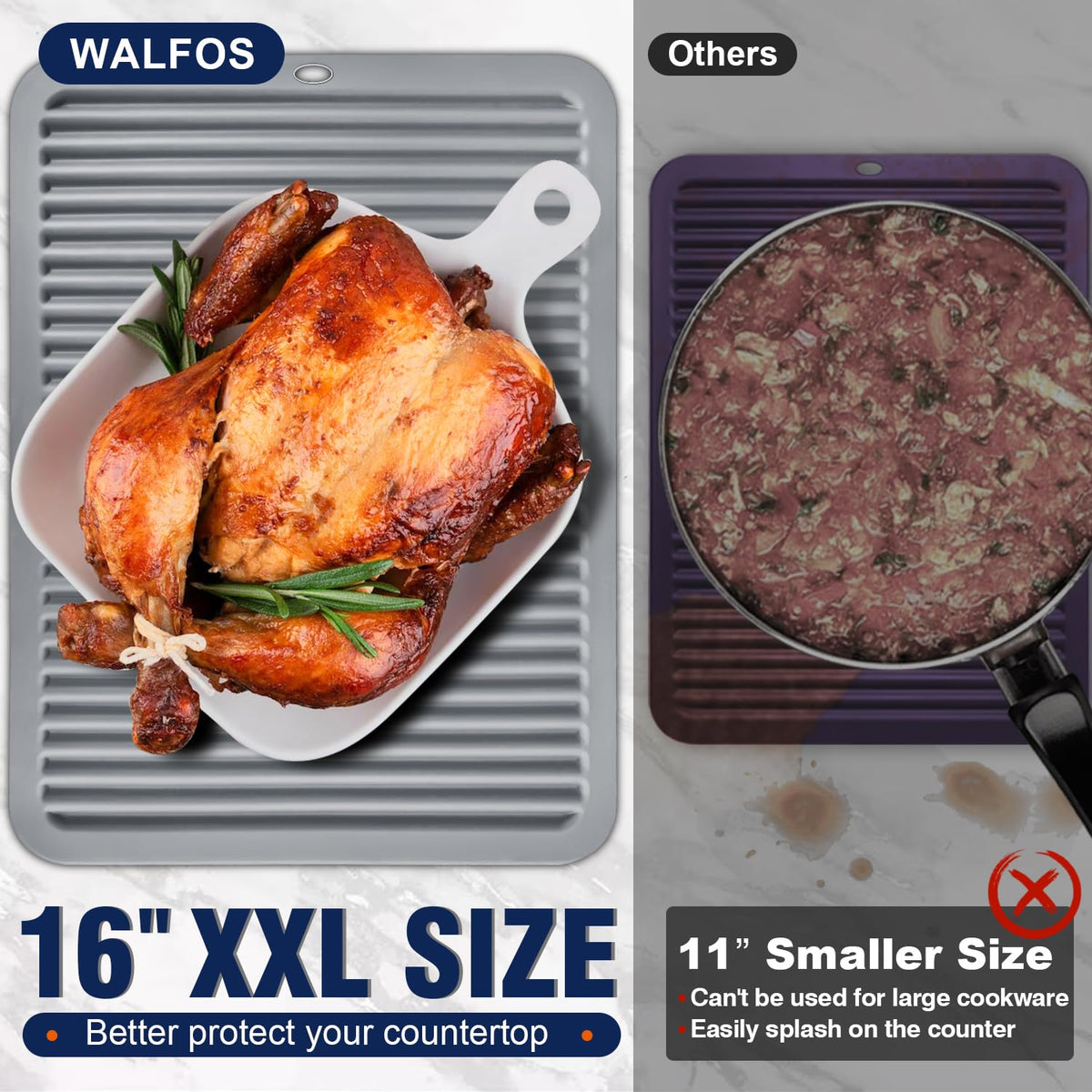 Walfos heat-resistant trivet with raised ridges protecting surfaces.