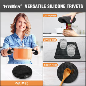 Walfos non-slip silicone trivet keeps pans steady on the counter.
