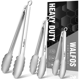 Walfos 7-inch kitchen tong for precise flipping and light handling.