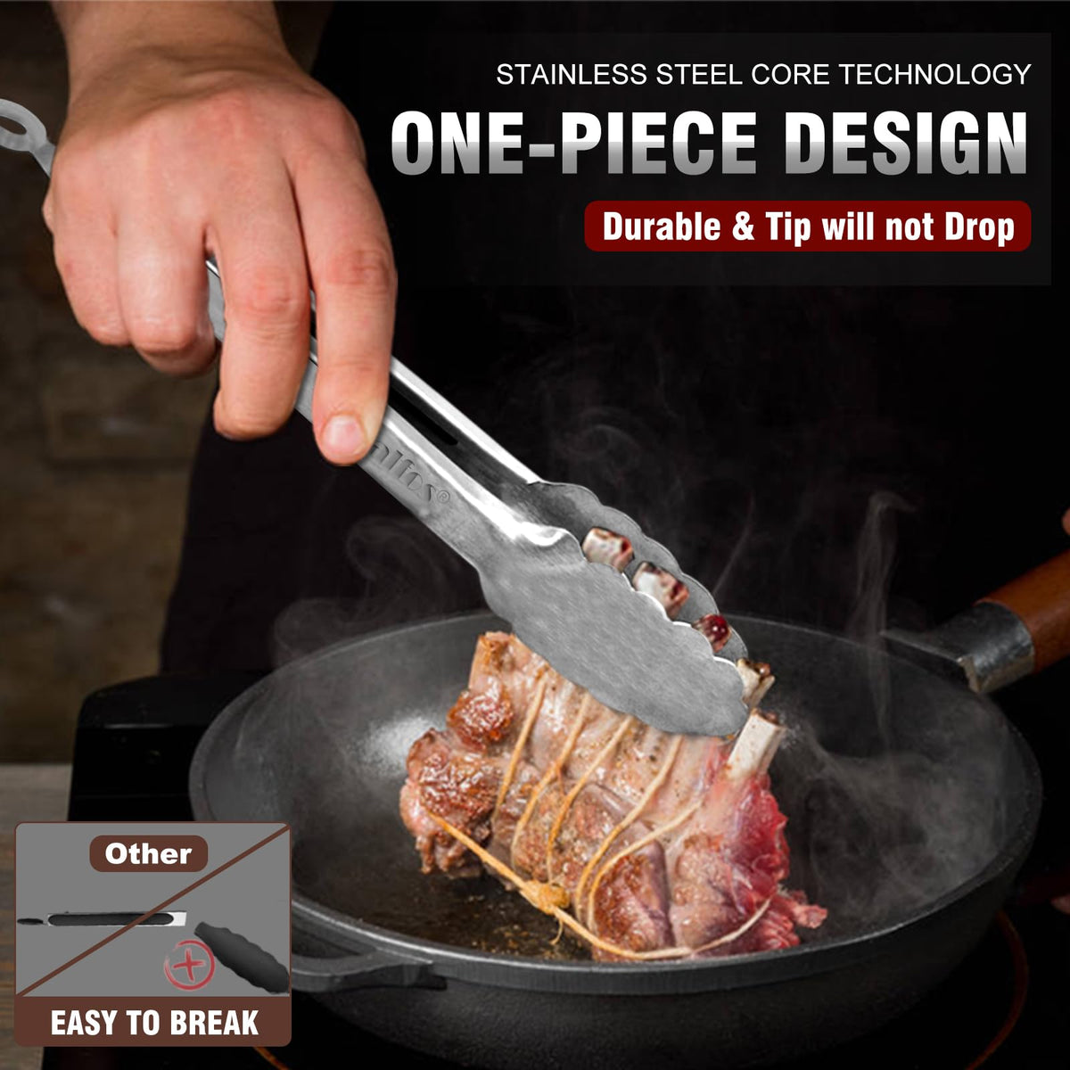 Walfos dishwasher-safe tongs for quick, no-fuss cleanup.