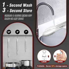 Walfos locking mechanism tongs keep closed storage and ready use.