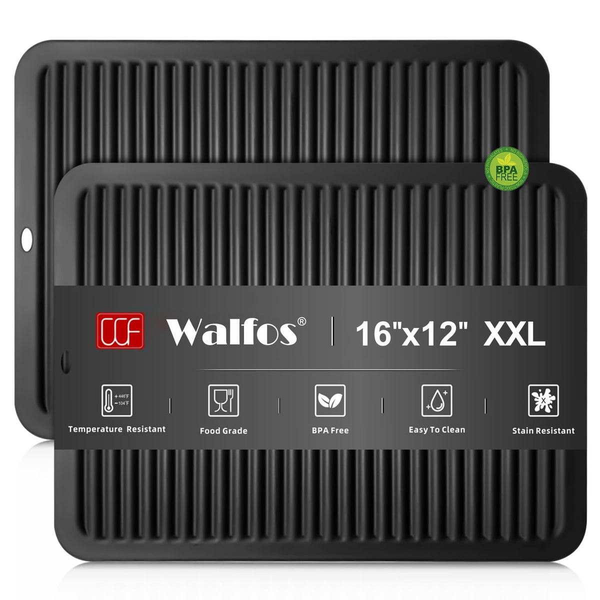 Walfos large silicone trivet 16x12 inches protecting countertops from hot dishes.