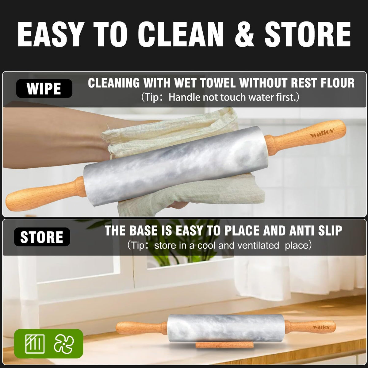 Hefty 2.7-pound marble rolling pin provides stable rolling