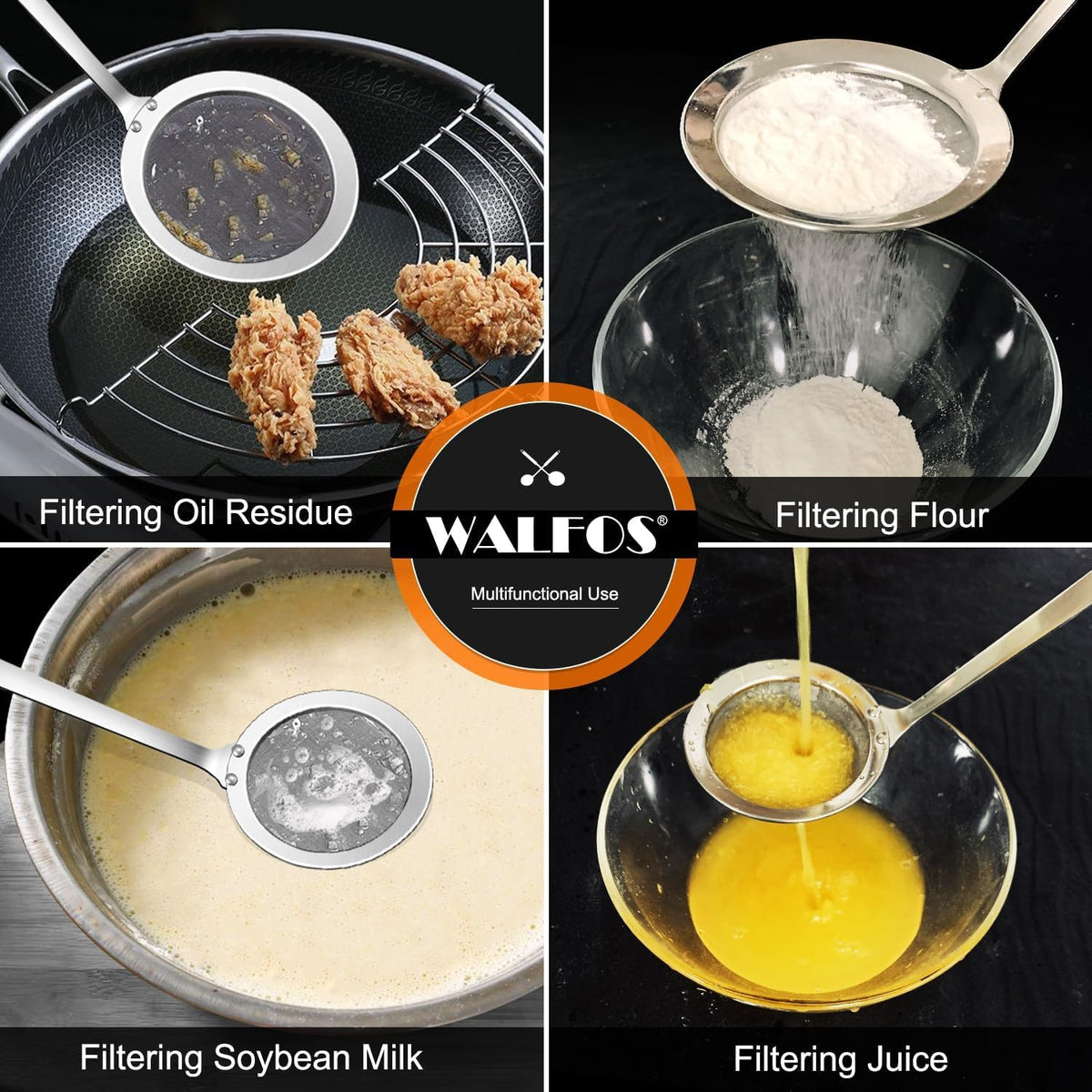Walfos multi-use strainer for tea, spices, and powder sifting.