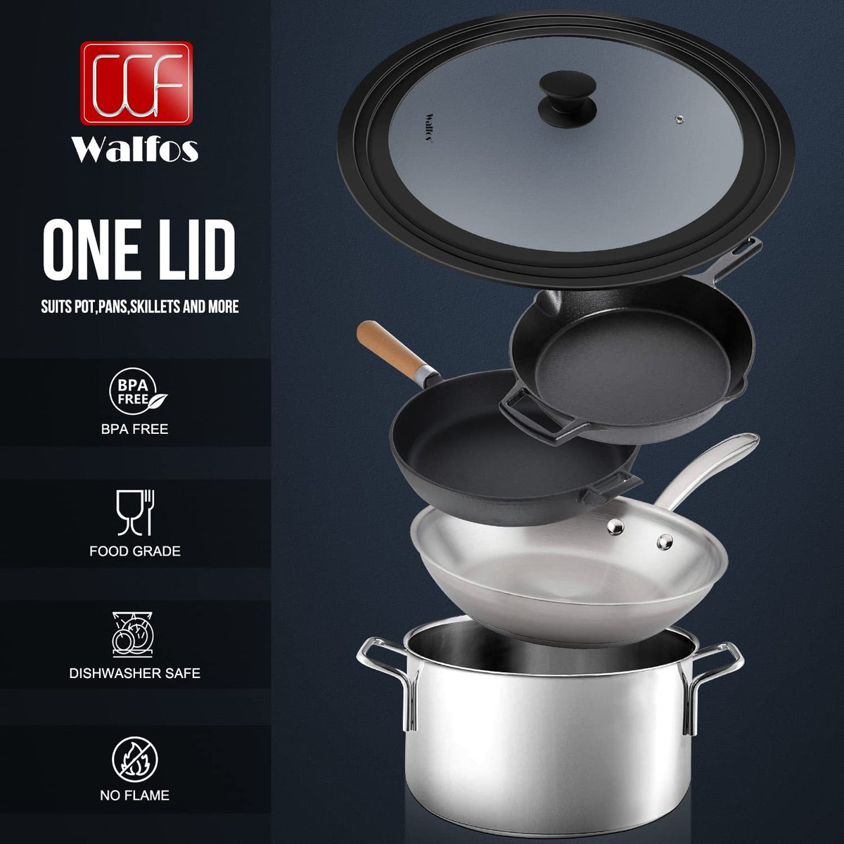 Walfos silicone-edged lid is heat resistant for safe handling.
