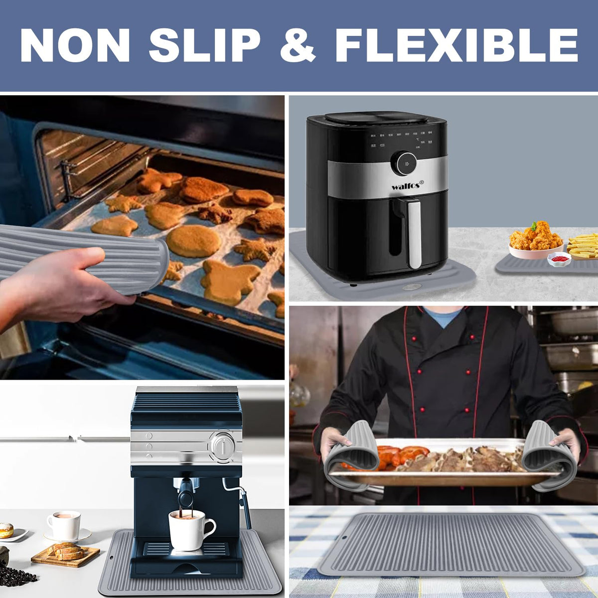 Walfos silicone mat doubles as pot holder and drying surface.