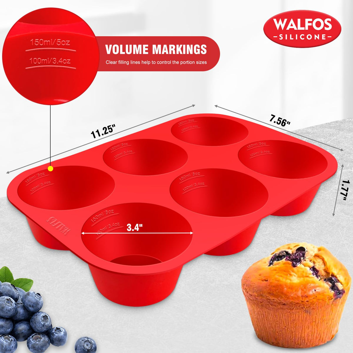 Walfos silicone Texas muffin pan dishwasher safe for simple cleanup