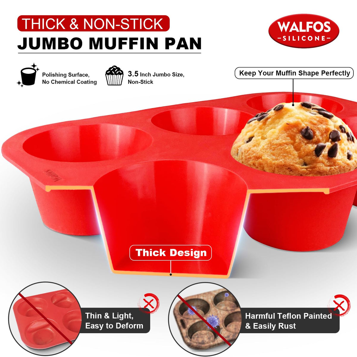 Walfos silicone Texas muffin pan demolds muffins effortlessly for quick snacks