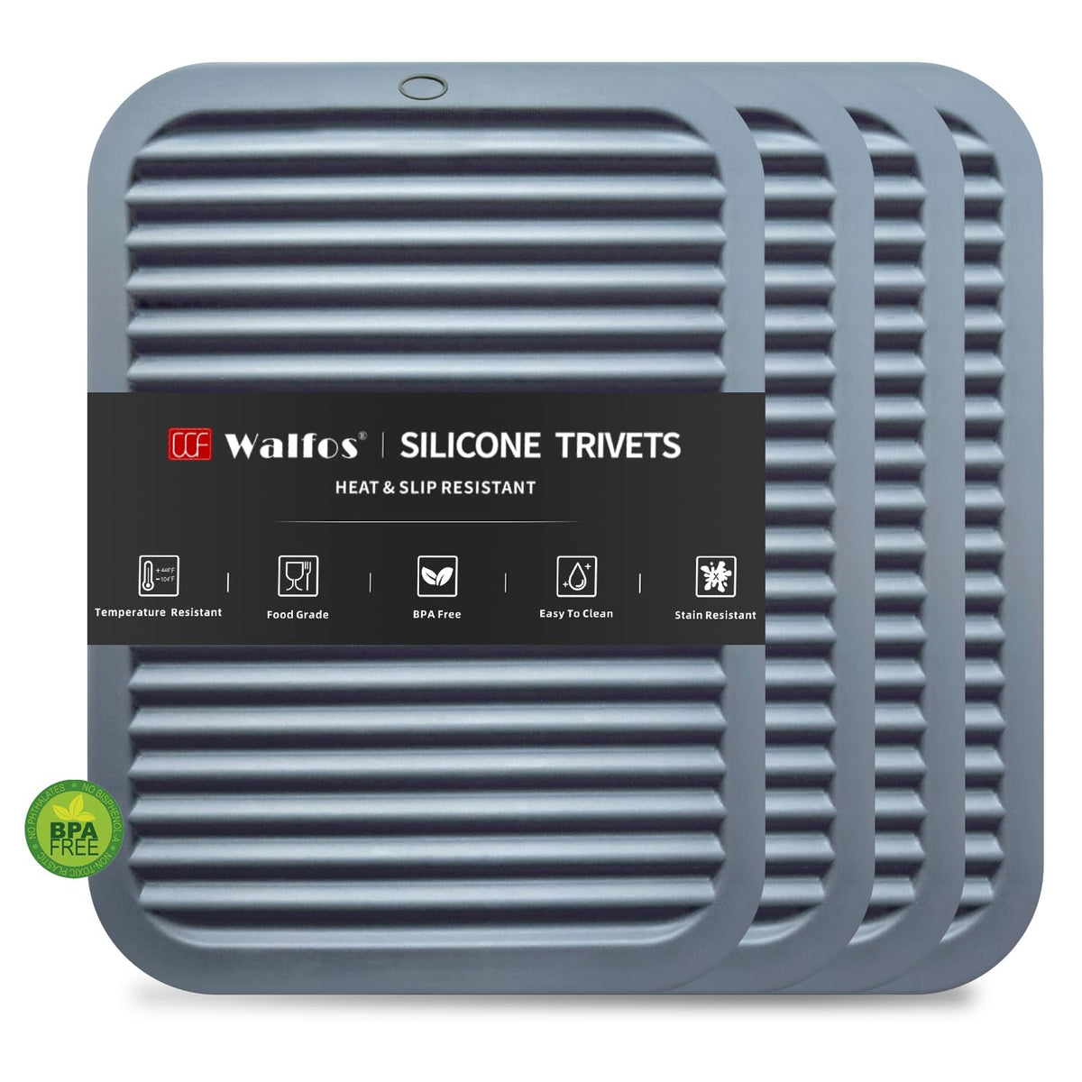Walfos silicone trivet demonstrates heat resistance up to 446 F for hot pots on counters