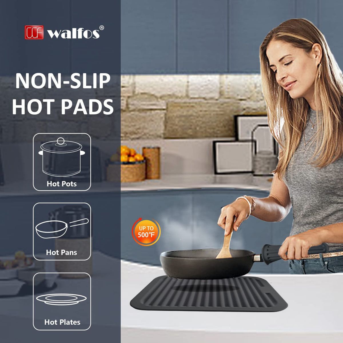 Walfos trivet rolls up for compact storage on a hook.