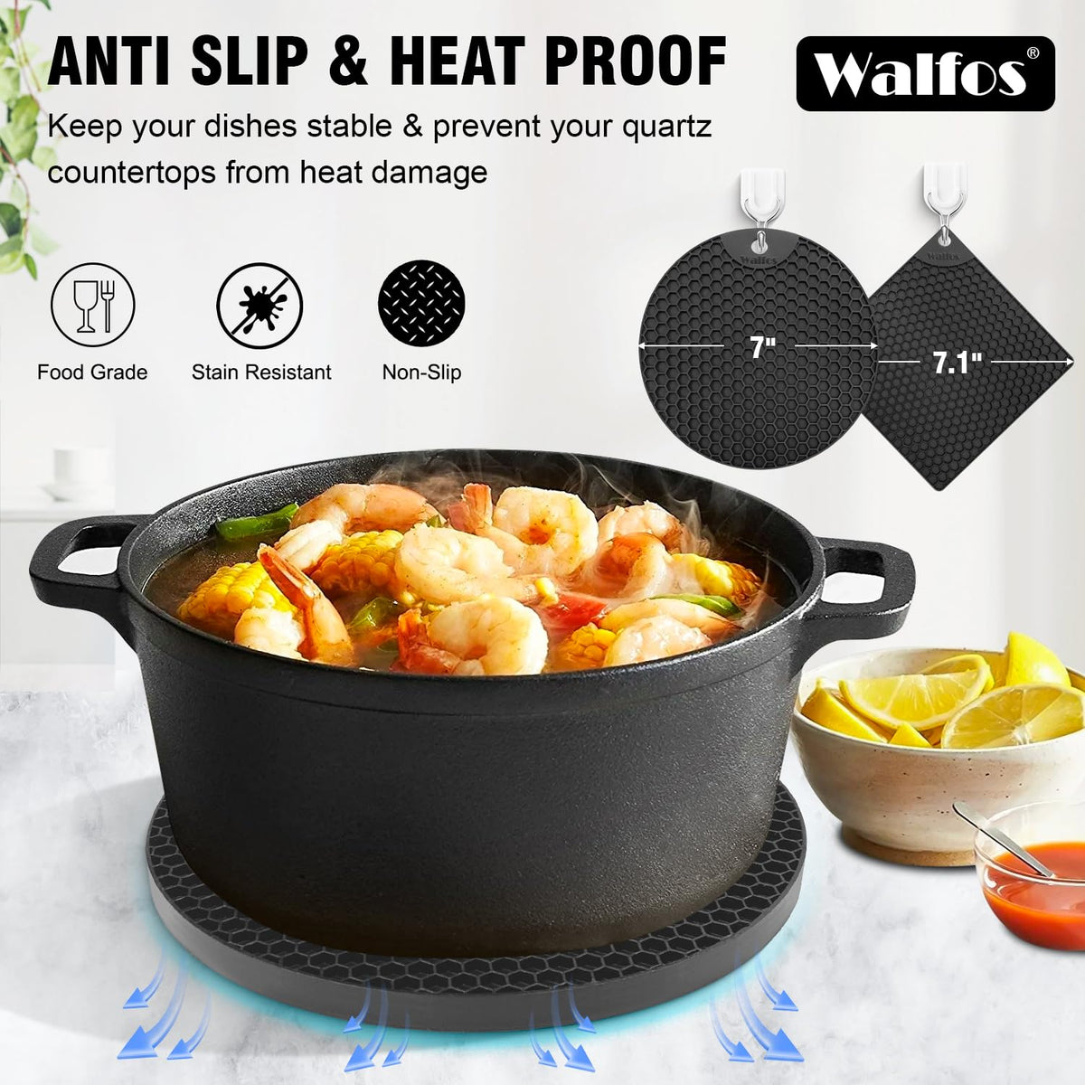 Walfos silicone trivet doubles as spoon holder on the counter.