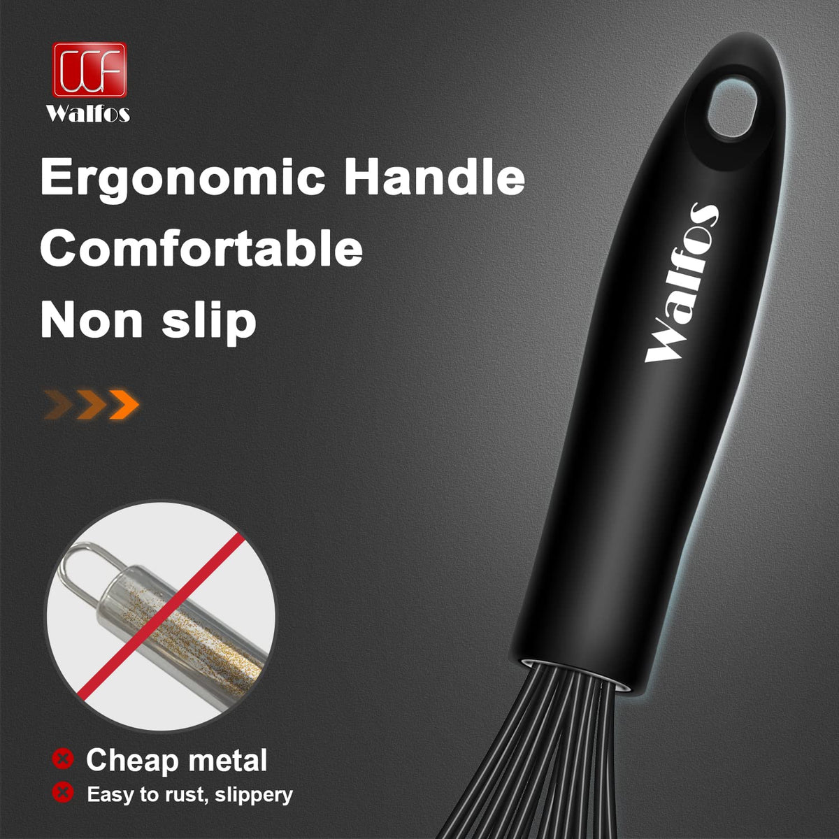 Walfos silicone whisk with hanging loop for convenient dry storage