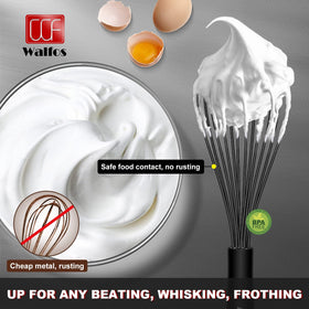 Walfos silicone whisk demonstrates heat resistance up to 480°F for high-heat tasks