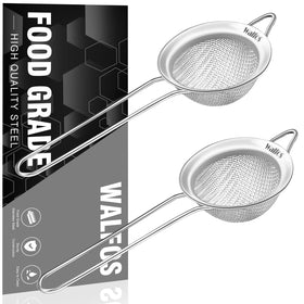 Walfos two-pack small fine mesh tea strainer with handle for precise filtration.