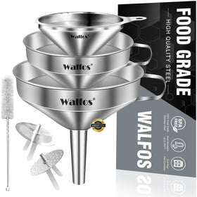 Walfos stainless steel funnel large mouth pouring oil into jar for mess-free transfer
