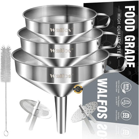 Walfos stainless steel large-mouth funnel for easy liquid transfer with minimal spills.